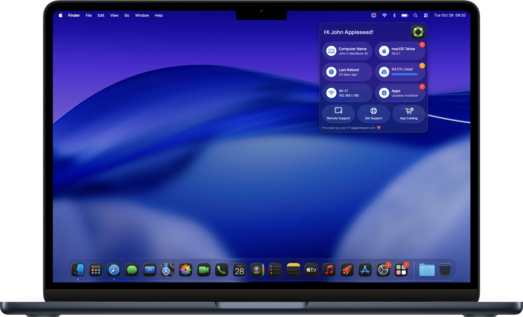 Argio Support-App als macOS Menüleisten-App im Darkmode